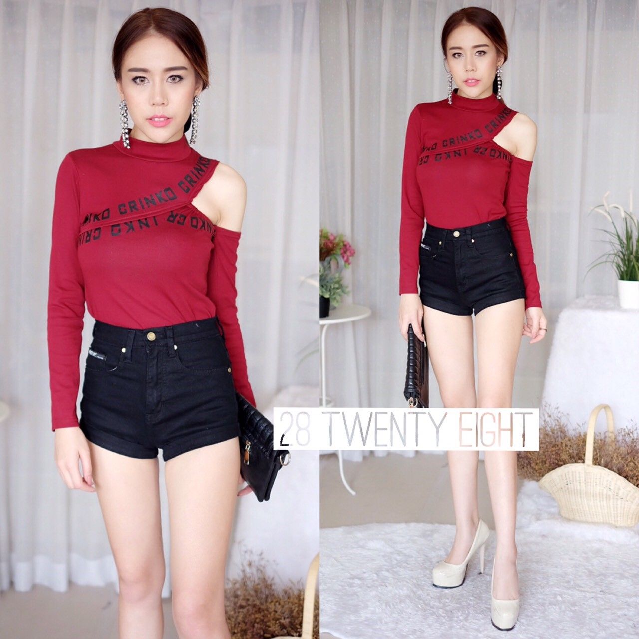 เสื้อแขนยาวคอเต่า โชว์เปิดไหล่ข้างเดียว