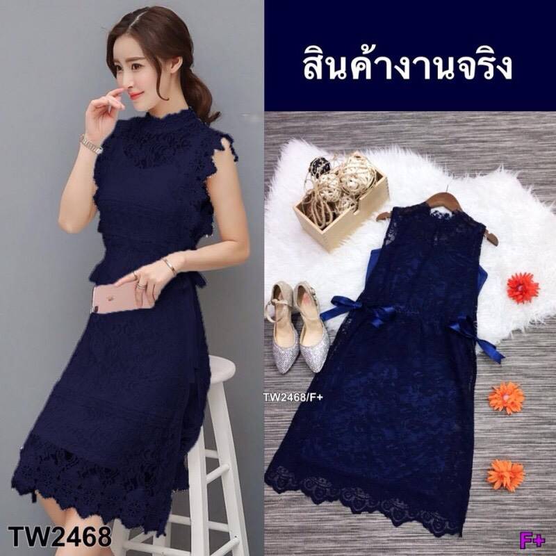 เดรสแซคลูกไม้ เอวรูดผูกโบว์