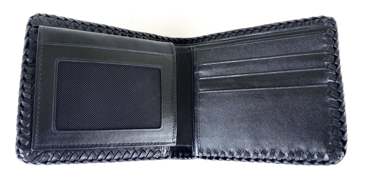 กระเป๋าสตางค์หนังงูแท้ ถักขอบ สีธรรมชาติ แบบสั้นUS