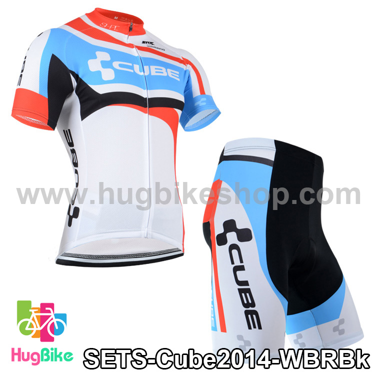 ชุดจักรยานแขนสั้นทีม Cube 14 สีขาวลาย