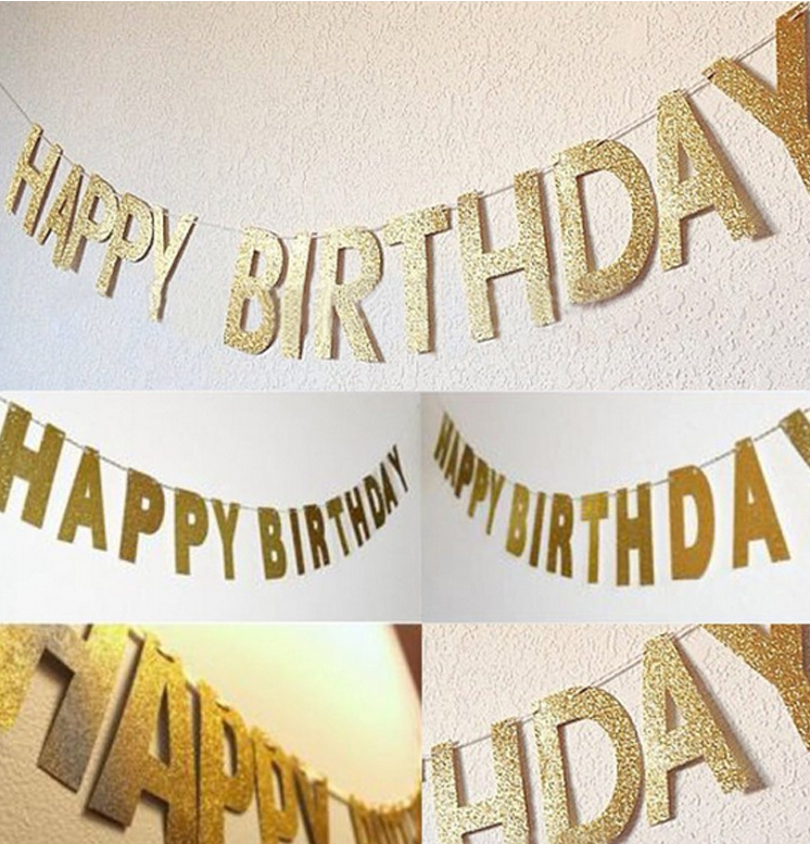 ป้ายHAPPY BIRTHDAY GOLD GLITTER