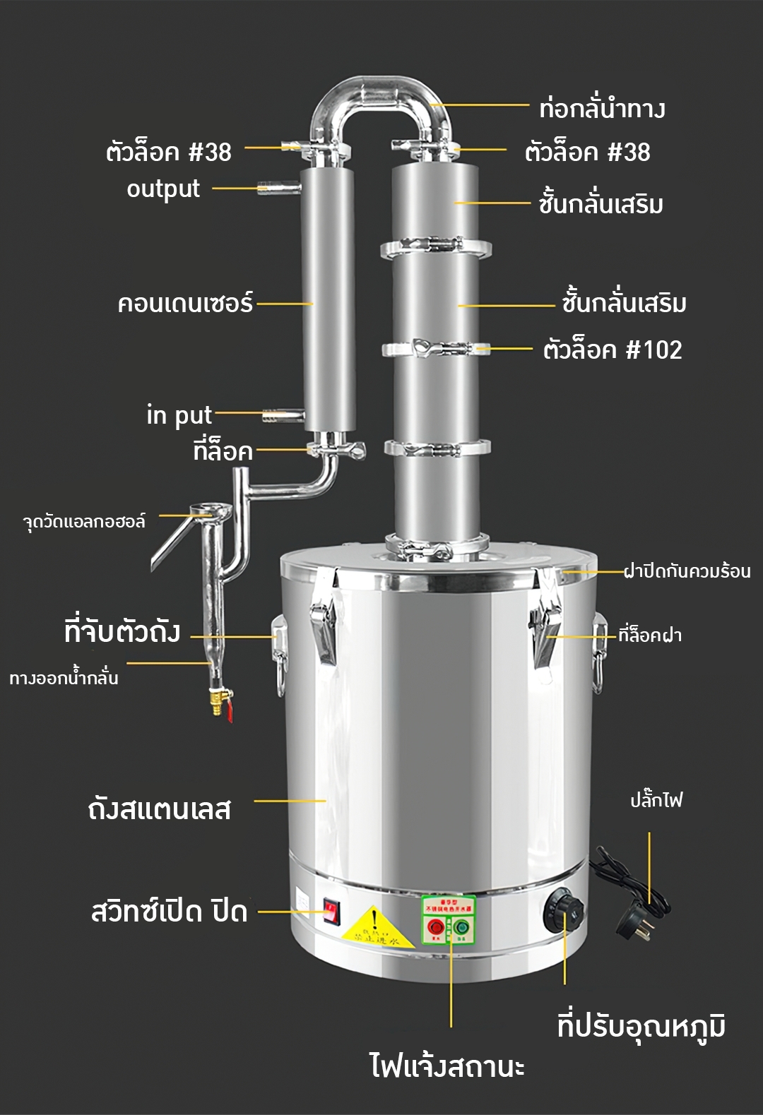 🌈15612 YANTAI เครื่องสกัด เครื่องกลั่นน้ำและน้ำมันสมุนไพร (ใช้ไฟฟ้า) Pot still