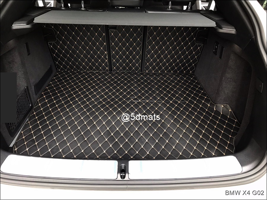 พรมปูพื้นรถยนต์6D BMW X4 G02 (ปี2018-24) พรม6D QJ VIP หนาพิเศษ สีดำด้ายครีม รวมแผ่นท้าย ปิดเบาะ เต็มคัน (7ชิ้น)