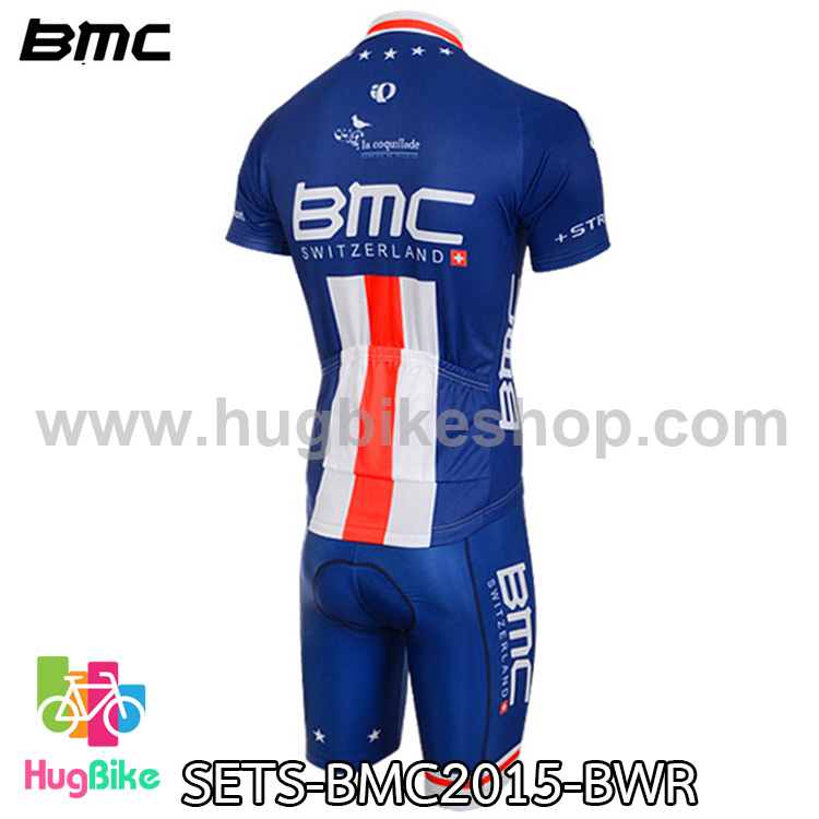 ชุดจักรยานแขนสั้นทีม BMC 15 (05) สีน้ำเงินขาวแดง