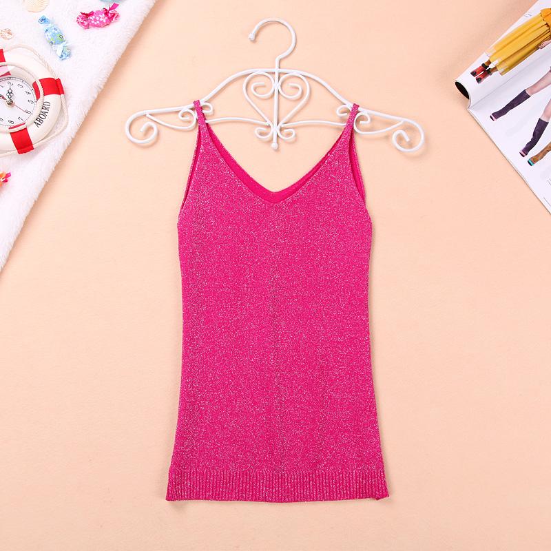 เกาหลีเป็นบางคอวีแขนกุดเสื้อกันหนาวสีเงินเสื้อกั๊ก (สีเทาเข้ม)