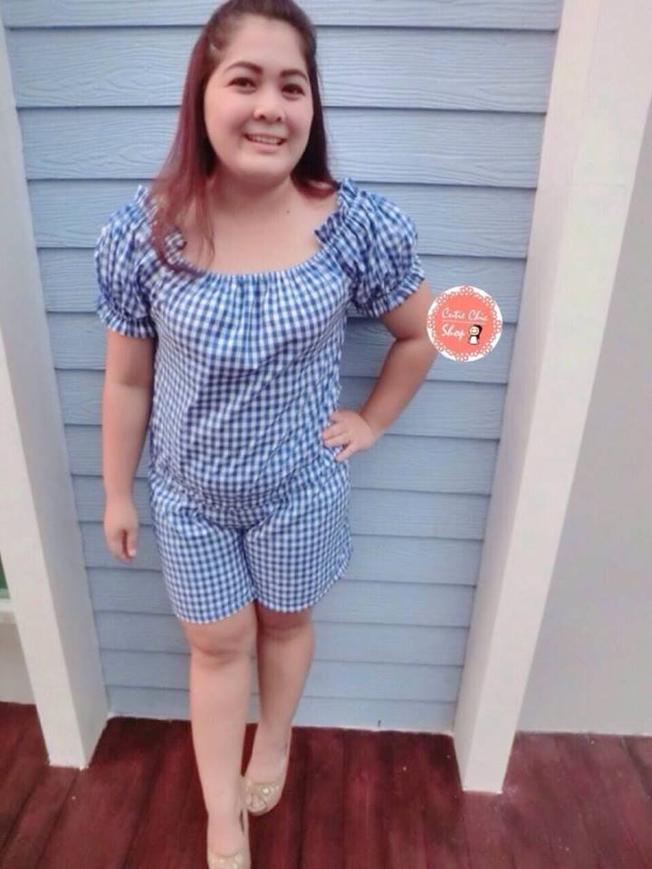 เซตเสื้อกางเกงลายสก๊อตแต่งคอกับแขนกิ๊ฟเก๋