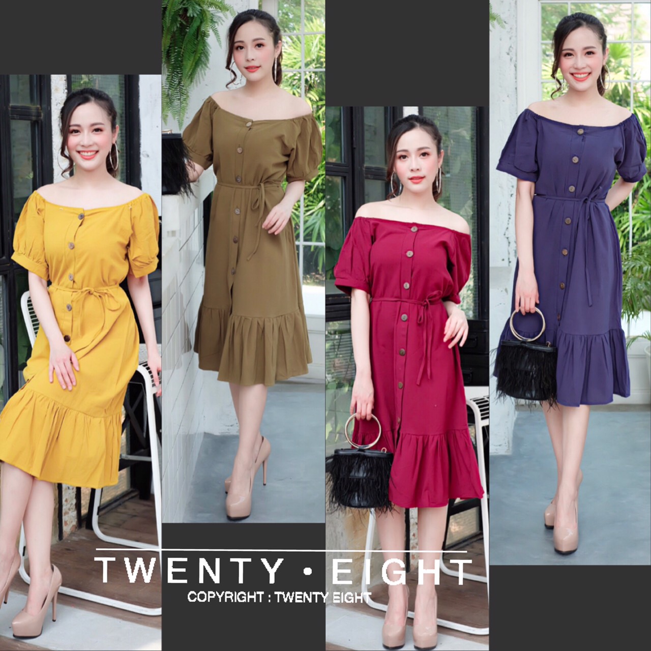 เดรสยาวสีพื้นน่ารัก