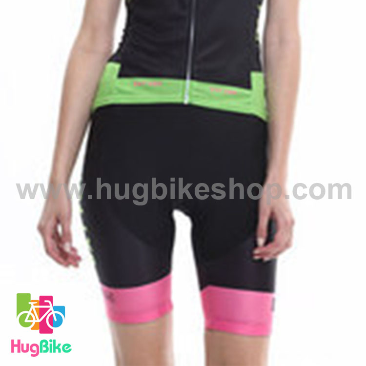 กางเกงจักรยานผู้หญิงขาสั้น Kingbike BATFOX สีเทาดำแถบชมพู