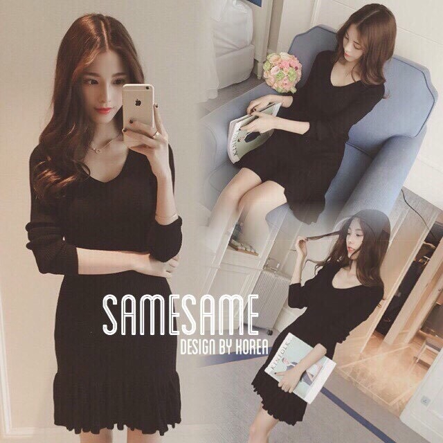 เดรสไหมพรม ผ้าทอ แขนยาว