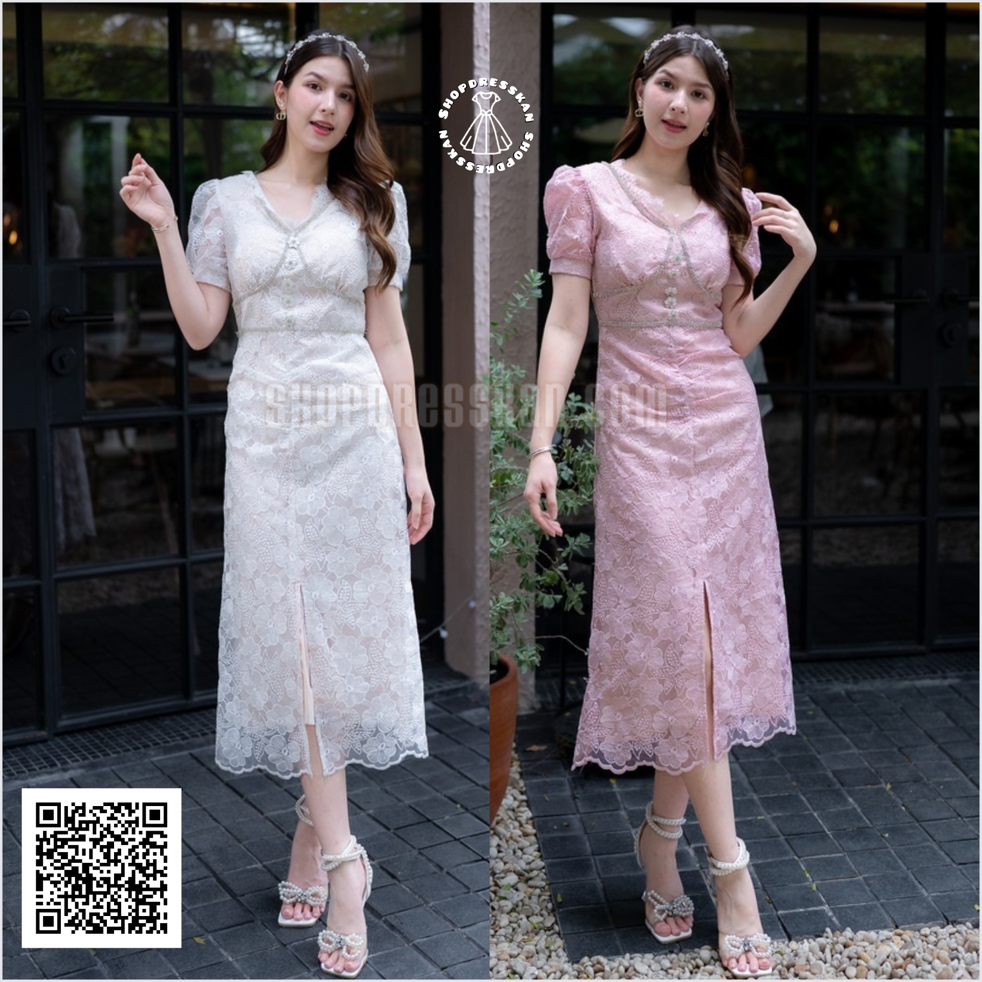 ❌หมดทุกสีทุกไซส์ค่ะ❌:: ชุดเดรสแฟชั่นยาวงานป้ายคุณภาพ⭐[ S-M-L-XL ] : ชุดเดรสยาวผ้าถักลูกไม้เนื้อดี ดีเทลเก๋ช่วงอก กระโปรงทรงยาวผ่าหน้า ซิปซ่อนหลัง บุซับใน ใส่ออกงานสวยๆ