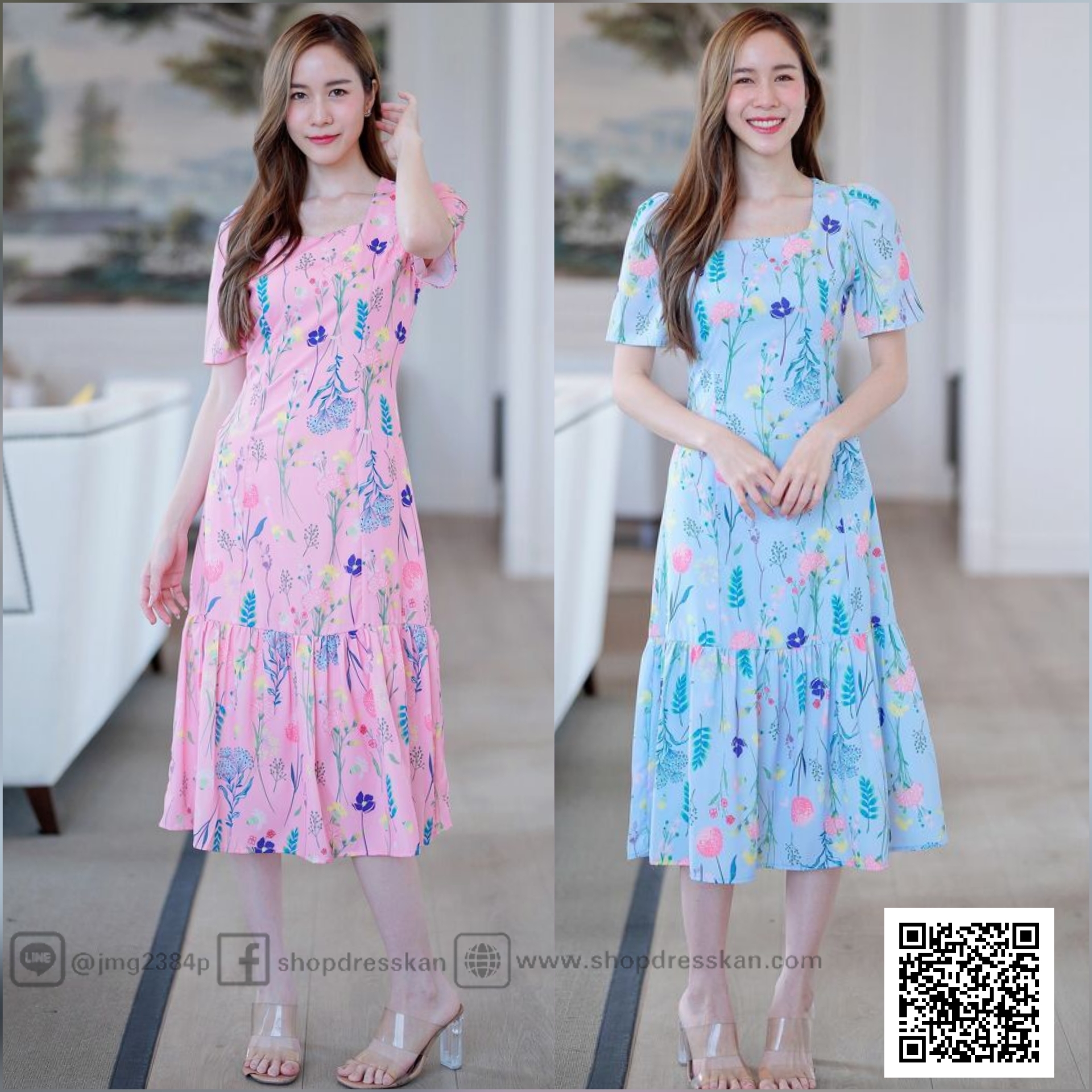 ❌หมดทุกสีทุกไซส์ค่ะ❌⭐พร้อมส่ง[ S-M-L-XL-2XL ] :: ชุดเดรสผ้าลายดอกไม้ กระโปรงระบายพริ้วสวย ซิปซ่อนหลัง บุซับใน ผ้าเนื้อเกรดดี ใส่สวยได้หลายโอกาส