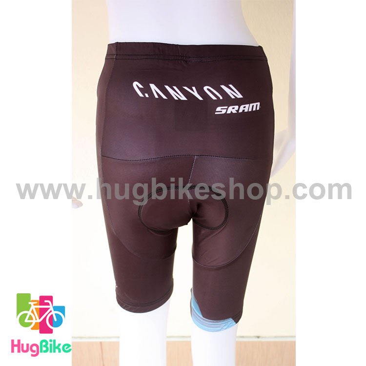 กางเกงจักรยานผู้หญิงขาสั้น Canyon 16 (01) สีดำลายน้ำเงินฟ้าบานเย็น