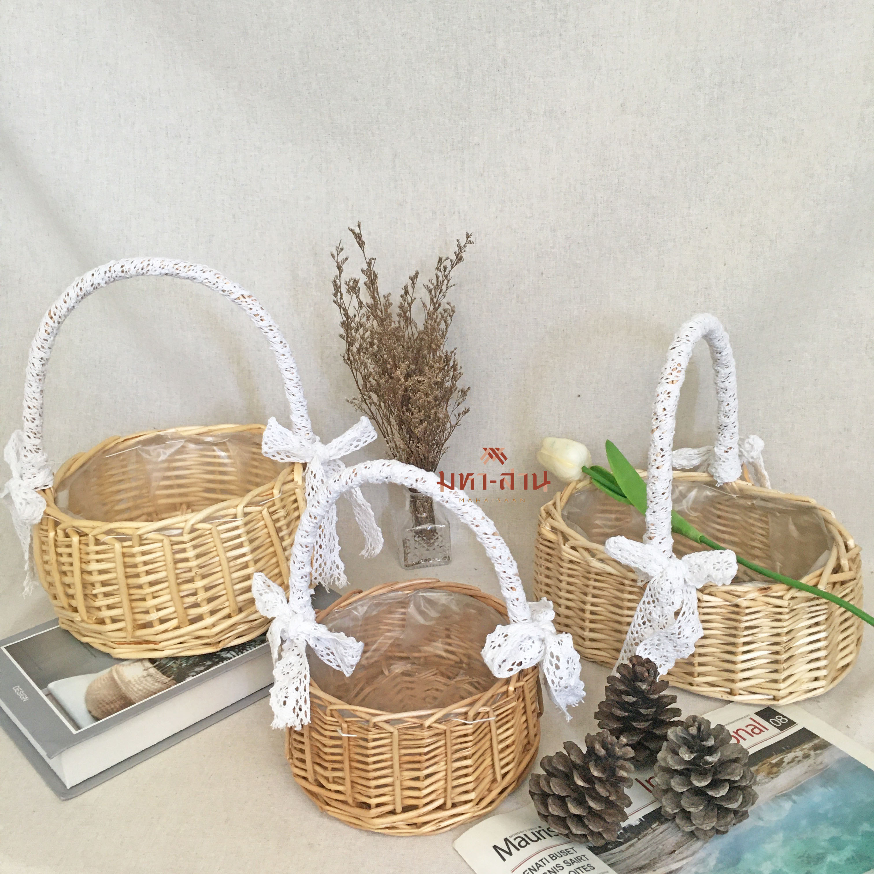 ตะกร้าหวาย หูผ้า พร๊อพถ่ายรูป 🧺