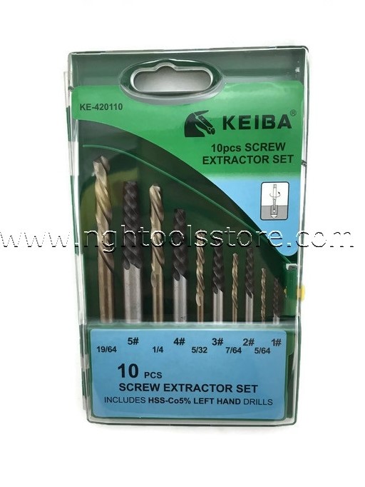 ตัวถอนเกลียวซ้ายพร้อมดอกสว่าน 10 ตัวชุด ยี่ห้อ KEIBA