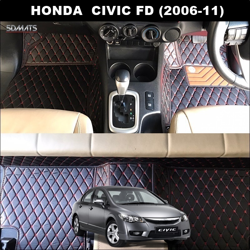 พรมปูพื้นรถยนต์ 6D HONDA CIVIC FD (2006-11) พรม6D QX สวยงาม เข้ารูป ตรงรุ่นรถ 3ชิ้น