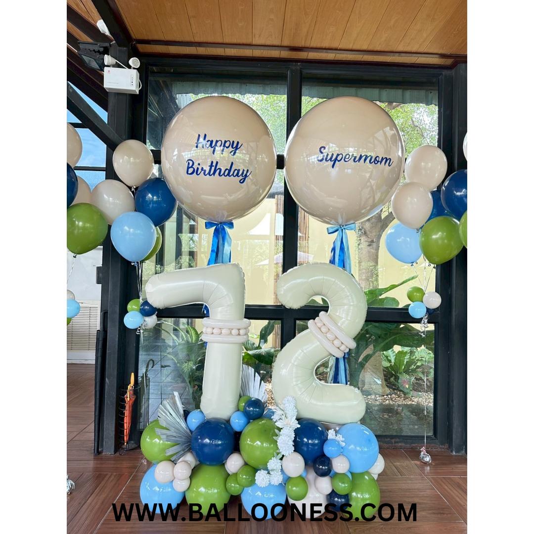 เซทลูกโป่งวันเกิด ขนา36นิ้ว 2ใบ + ช่อลูกโป่ง 5ลูก 6ช่อ + ฐานตั้งใหญ่ ลูกโป่งฟอยล์ตัวเลข 2ตัว 1ฐาน