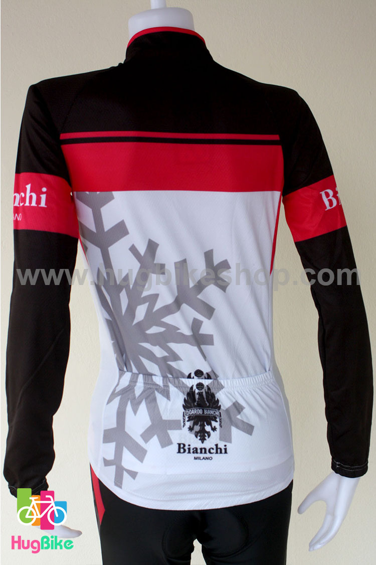 ชุดจักรยานแขนยาวขายาว Bianchi (02) สีขาวดำชมพู