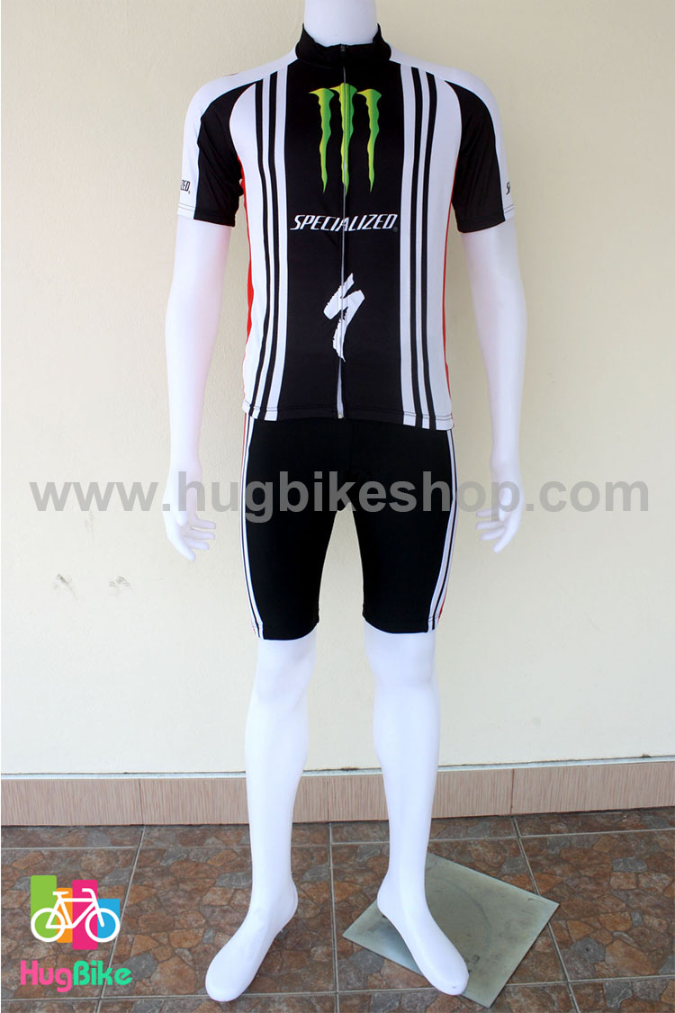 ชุดจักรยานแขนสั้นทีม Specialized 16 (15) สีดำขาวลาย Monster (เป้าฟองน้ำ CoolMax)