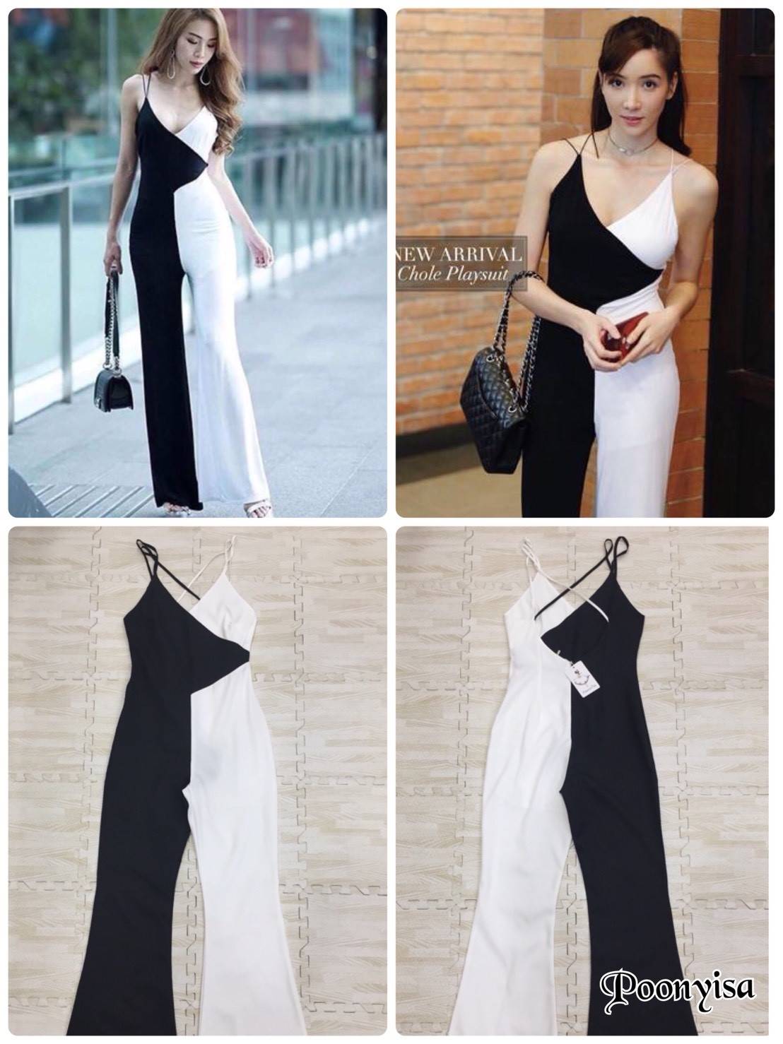 จั๊มสูทขายาวสีทูโทน