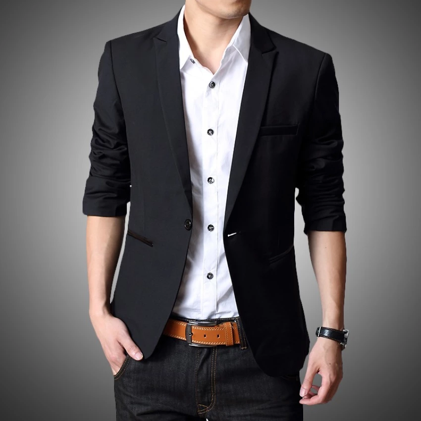 เสื้อสูทผู้ชาย สีดำ ทรงเข้ารูป สไตล์เกาหลี (สีดำ) (รุ่น 2EP8gjx040)