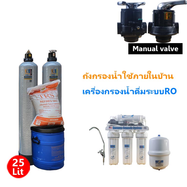 ชุดถังกรองน้ำภายในบ้าน2ถังขนาดจุสาร25ลิตร+เครื่องกรองน้ำระบบRO