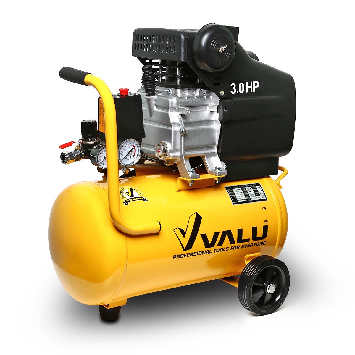 VALU ปั๊มลมขับตรง แวลู (VALU) รุ่น BM2024 (ปั๊มลมโรตารี่) กำลังมอเตอร์ 3 แรงม้า (2237 วัตต์) ขนาดถังลม 24 ลิตร