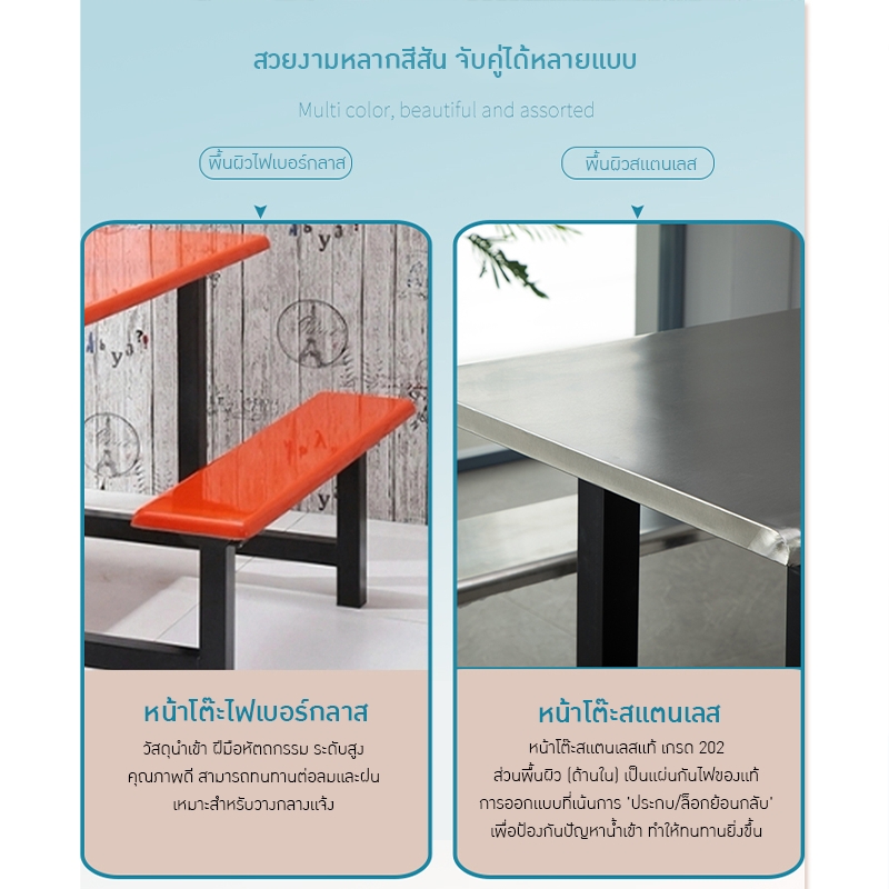 ชุดโต๊ะอาหารโรงอาหารสแตนเลส (แบบติดม้านั่ง)