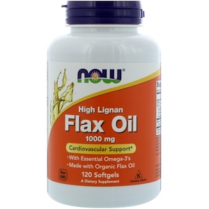 Now Foods, High Lignan Flax Oil, Certified Organic, 1000 mg, 120 Softgels