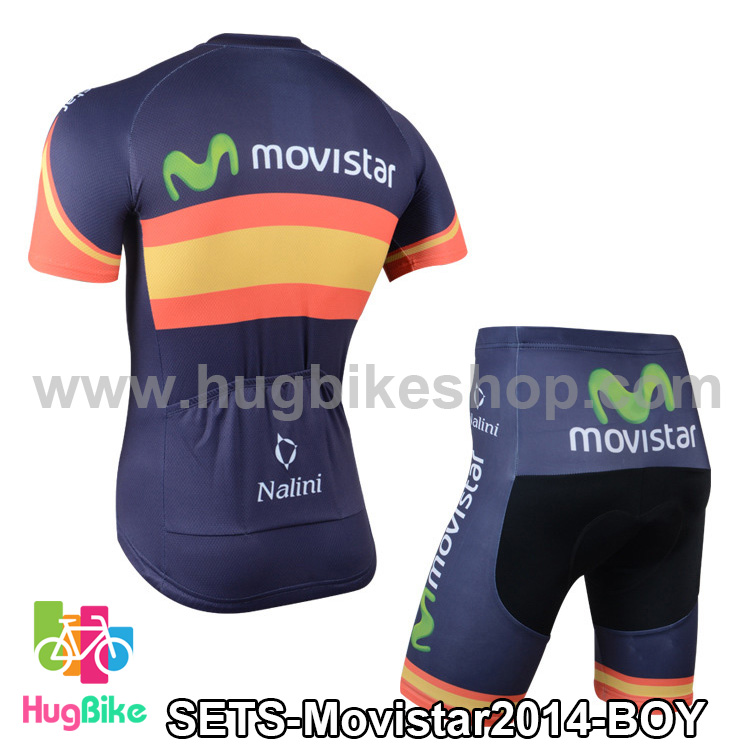 ชุดจักรยานแขนสั้นทีม Movistar 14 (02) สีน้ำเงินส้มเหลือง