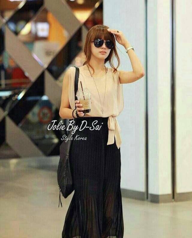 Jolie By D-Sai Maxi Dress ~ Korea Design Maxi Dress ชุดแม๊กซี่เดรสยาวเนื้อผ้าชิฟฟ่อน ตัวเสื้อ Design เก๋ๆตัดต่อ 2 ชั้น