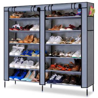 LENUE (เลอนิวซ์) Brewery ตู้เก็บเสื้อผ้า/ตู้รองเท้า พร้อมผ้าคลุม 6 ชั้น 12 ช่อง Shoes Rack - สีเทา