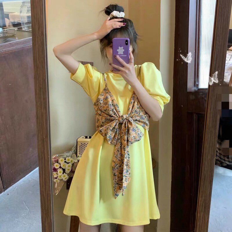 เดรสพร้อมครอปสายเดี่ยวลายดอกไม้