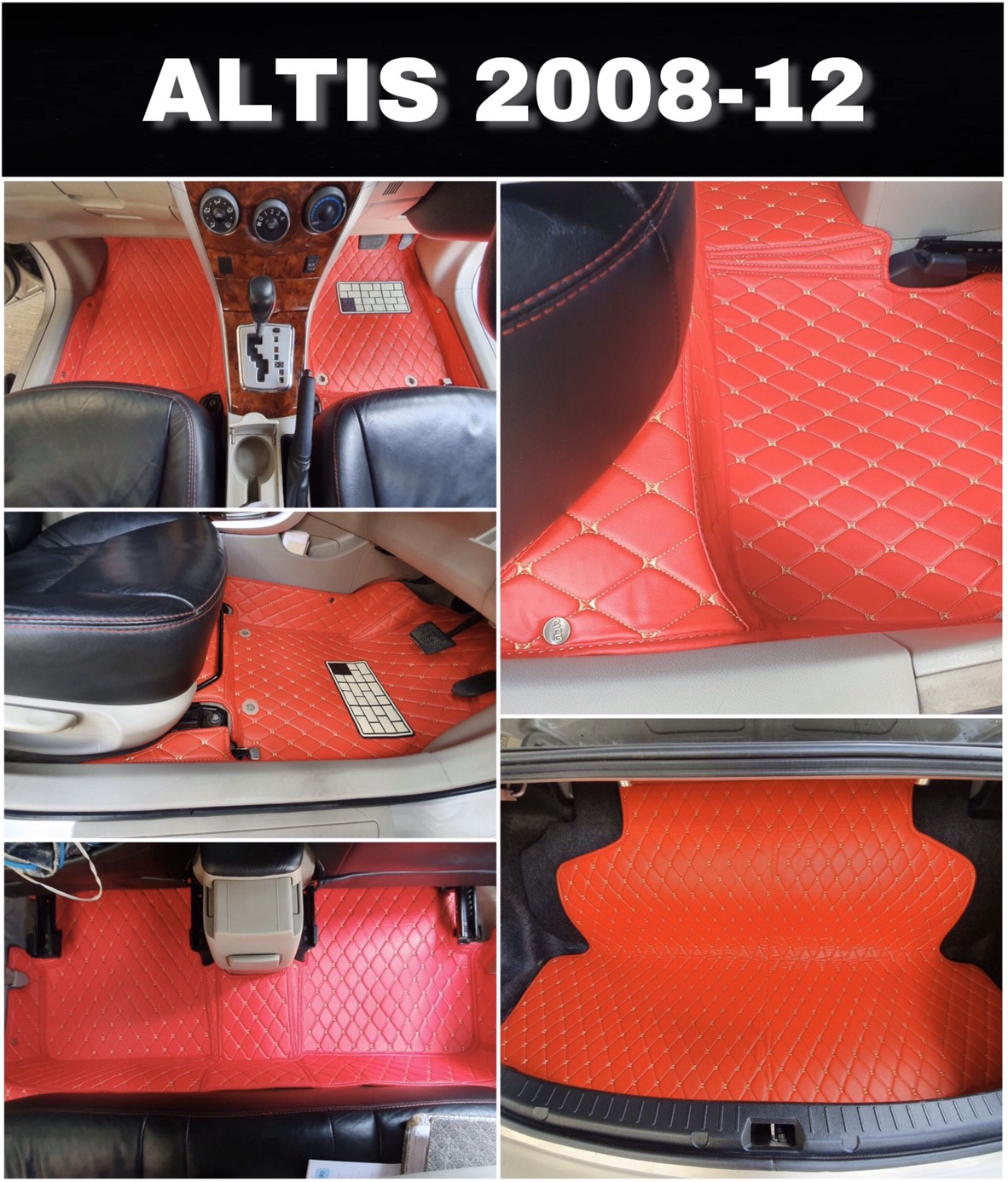 พรมปูพื้นรถยนต์ ALTIS ปี2008-2013 รุ่น6D VIP PREMUIM สีแดงสด เต็มคัน