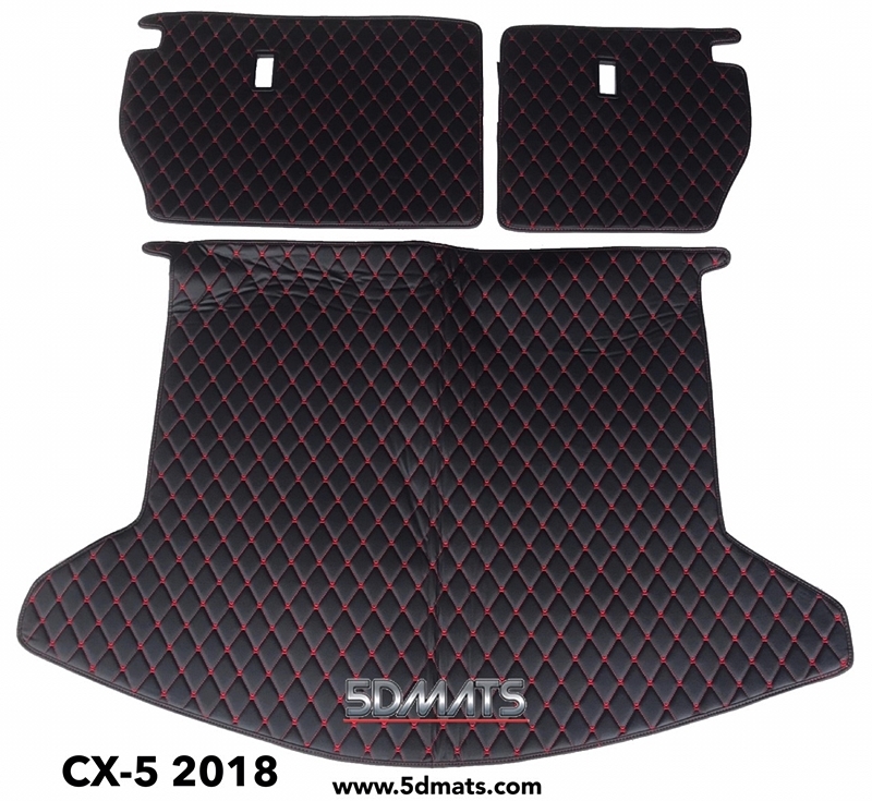 พรมปูพื้นรถยนต์6D MAZDA CX-5 2017-2021 สีดำด้ายแดง เต็มคัน