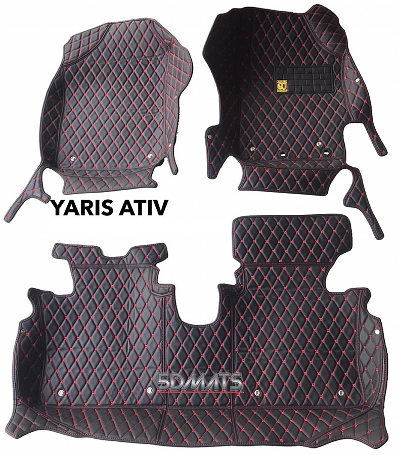 พรมปูพื้นรถยนต์ 6D VIP หนาพิเศษ NEW YARIS 2018-2021 ATIV สีดำด้ายแดง รวมแผ่นท้าย 4ชิ้น เต็มคัน