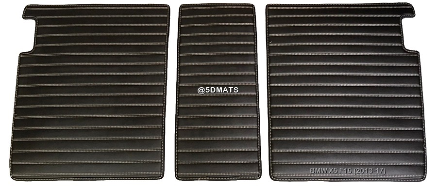 พรมปูพื้นรถยนต์5D BMW X5 F15 (ปี2013-17) พรม5D PLUS+ สีดำด้ายครีม ลายตรง เสริมพรมดักฝุ่น รวมแผ่นท้าย ปิดเบาะ เต็มคัน