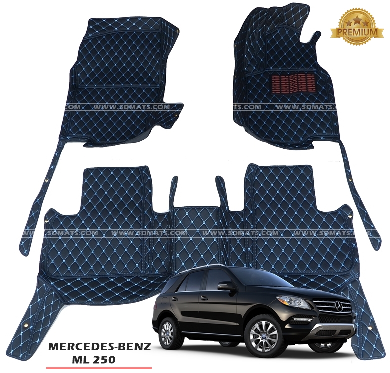 พรมปูพื้นรถยนต์6D BENZ ML250 W166 พรม6D สีดำด้ายฟ้า เต็มคัน (3ชิ้น)