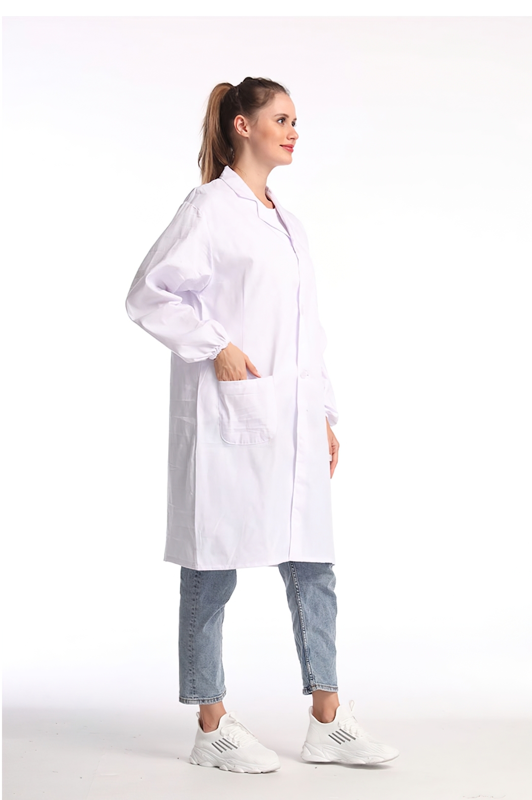 ICY เสื้อกาวน์ห้องปฏิบัติการ สีขาว แขนสั้นและแขนยาว ไม่ขึ้นขุย ไม่หด ใส่สบาย