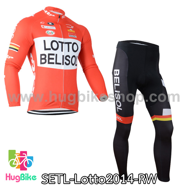 ชุดจักรยานแขนยาวทีม Lotto Belisol 14 สีแดงขาว