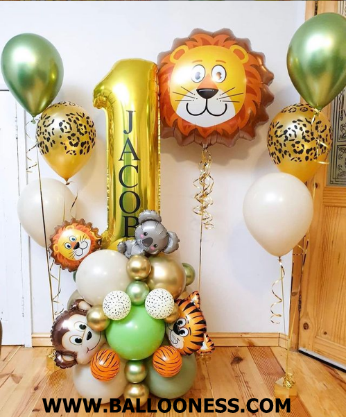 ฐานตั้ง ตัวเลข ธีมสัตว์ + ฟอยหัวสัตว์ + ช่อ3ลูก2ช่อ / Number stand Animal themes + foil Animal + 2bunch