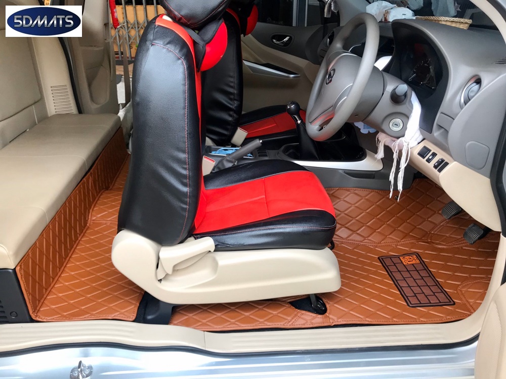 พรมปูพื้นรถยนต์NISSAN NAVARA NP-300 CAB พรม5D 13มิล ลายRICHสีน้ำตาล 3ชิ้น