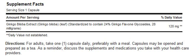 Puritan's Pride Ginkgo Biloba 120 mg 100 Capsules