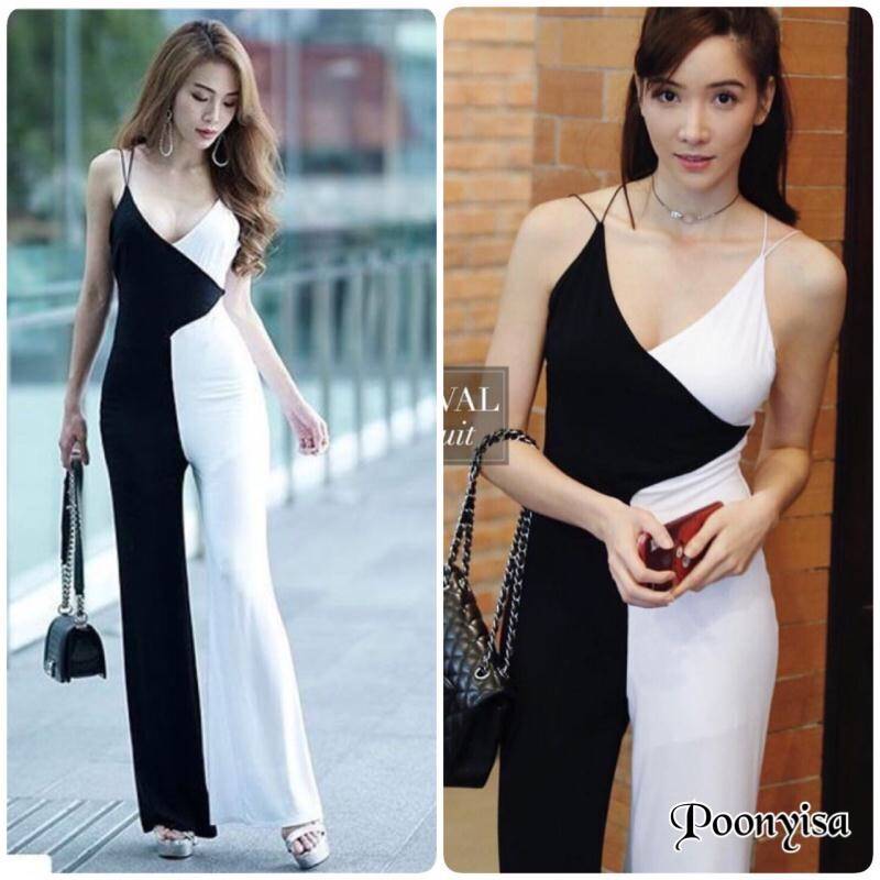 จั๊มสูทขายาวสีทูโทน