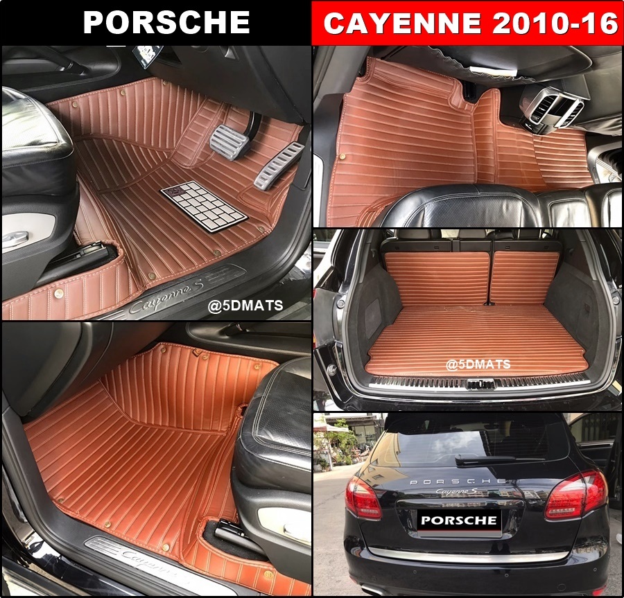 พรมปูพื้นรถยนต์ 5D PORSCHE CAYENNE 2010-16 พรมหนัง5D ลายตรง หนาพิเศษ สีน้ำตาล เข้ารูป เต็มคัน