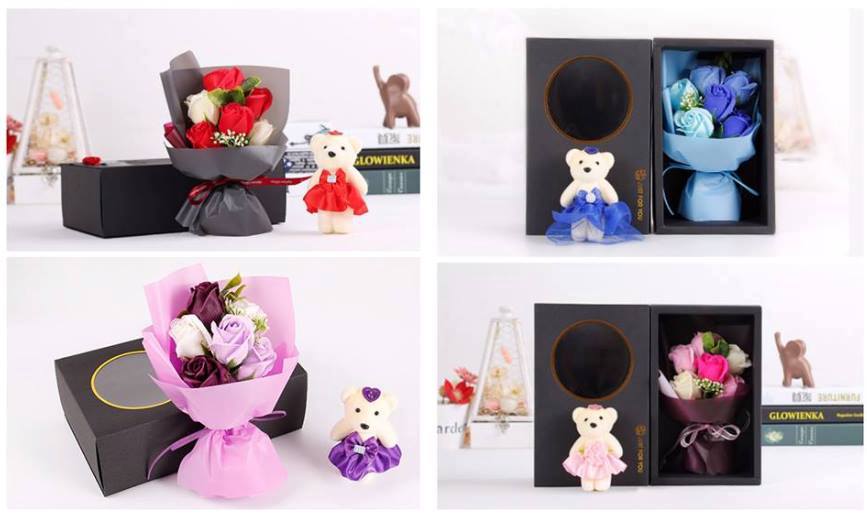 ช่อดอกไม้กับตุ๊กตาหมี