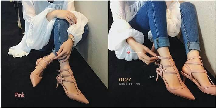 รองเท้าส้นสูงพันข้อสามชั้น