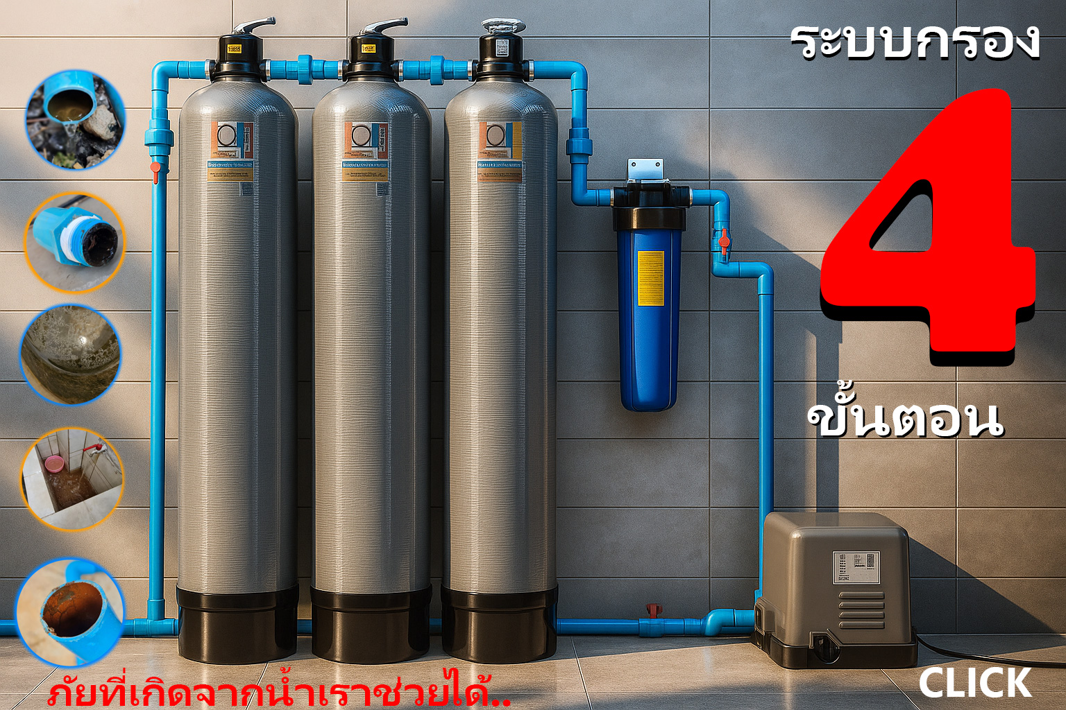 เซ็ตถังกรองน้ำขนาด50ลิตร 3ใบ+ชุดกรองตะกอนบิ๊กบูล20นิ้ว พร้อมติดตั้ง