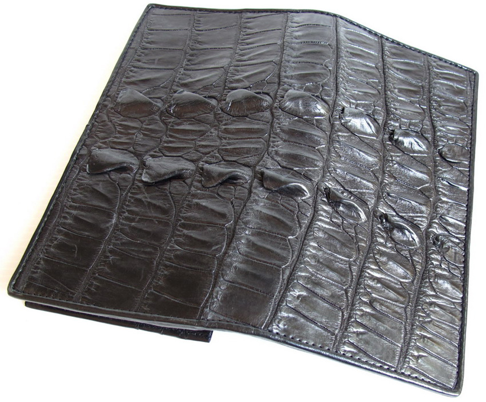 กระเป๋าสตางค์หนังจระเข้แท้ 2พับยาว ส่วนหาง สีดำ