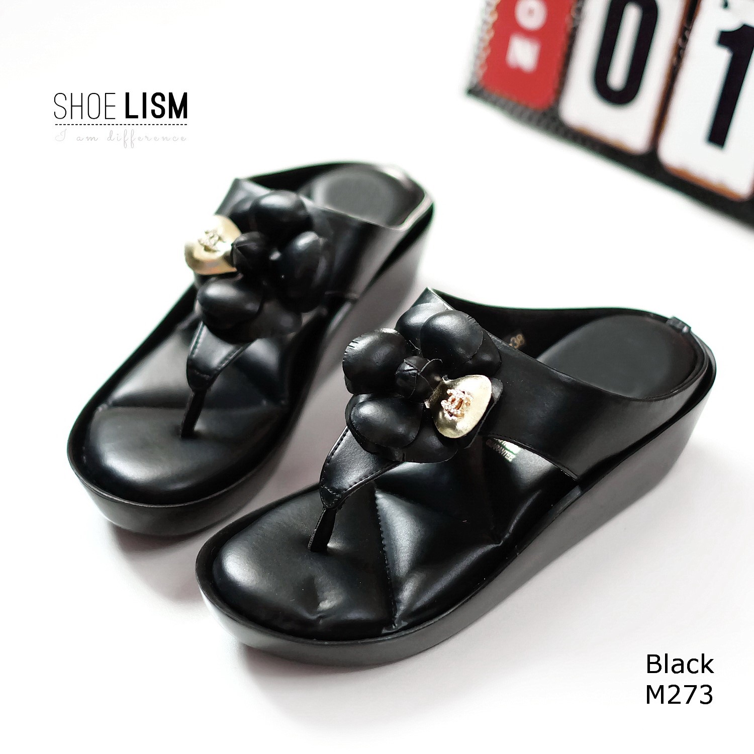 รองเท้าลำลองหูคีบ ติดดอกคามิเลีย