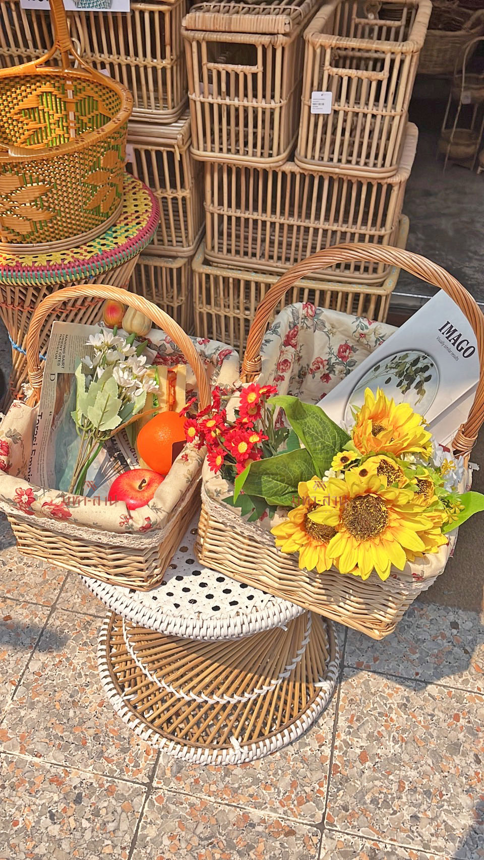 ตะกร้าหวายปิคนิค พร็อพถ่ายรูป ตะกร้าหูหิ้ว ตะกร้าคล้องแขน🧺